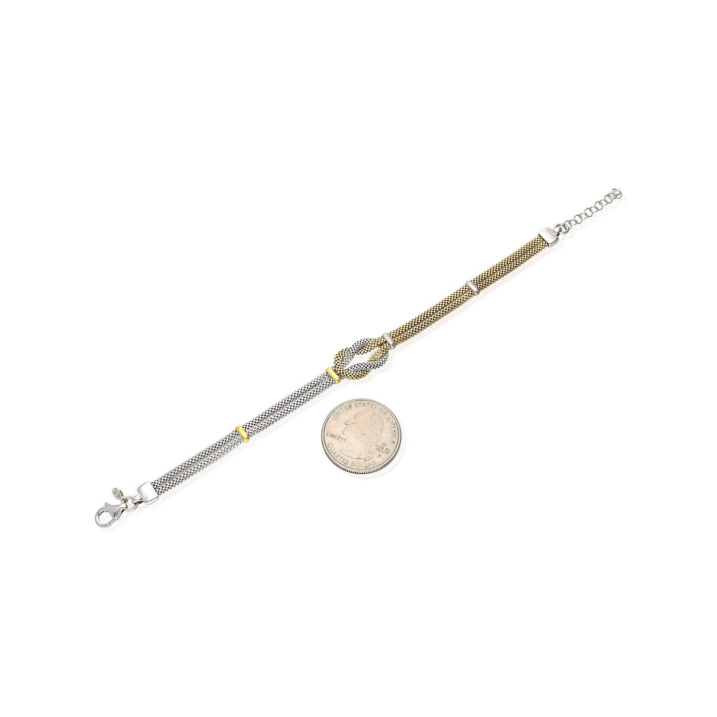 Yellow White Gold Over 925 Silver Mesh  Hercules Knot Adjustable Bracelet