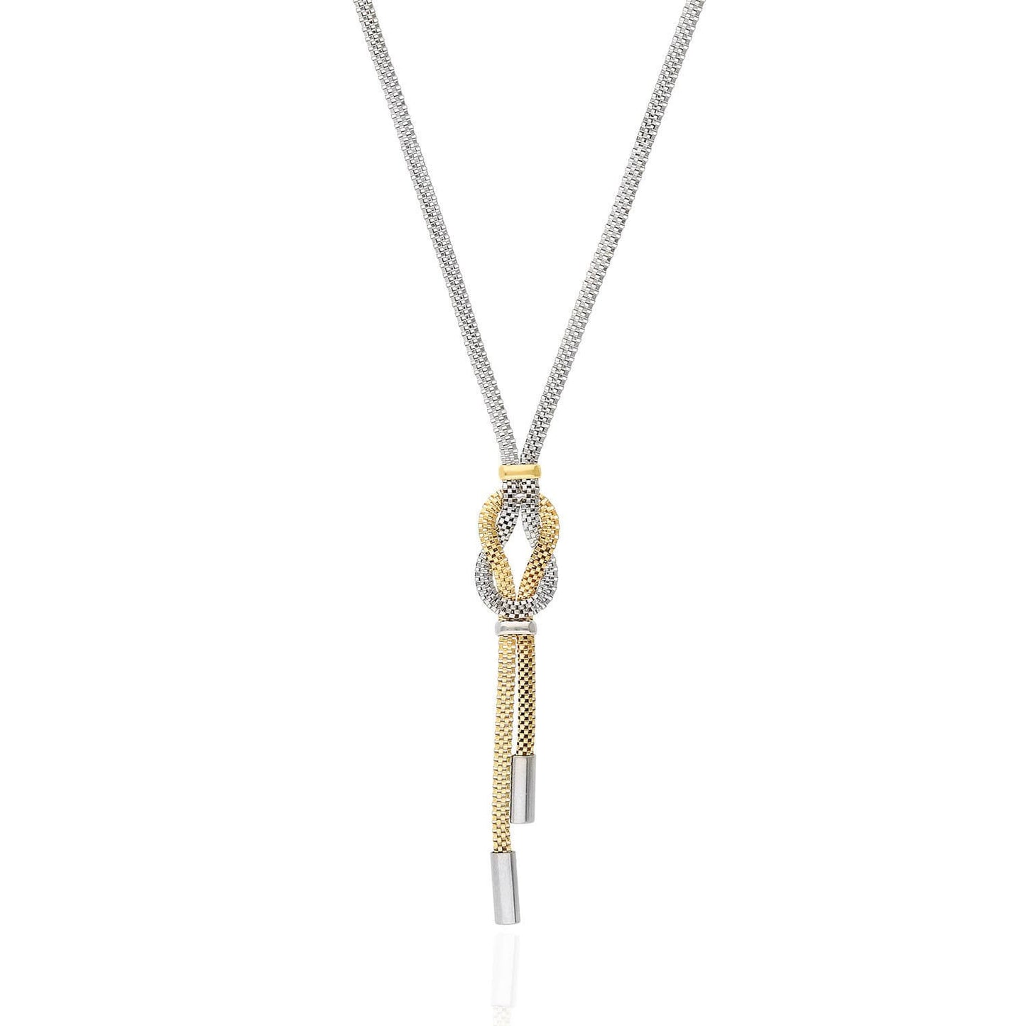 Yellow White Gold Over 925 Silver Mesh Hercules Knot Adjustable 17-19" Necklace