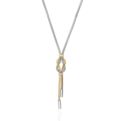 Yellow White Gold Over Sterling Silver Mesh Hercules Knot Adjustable Necklace (Solid Links) 17"-19" Adjustable