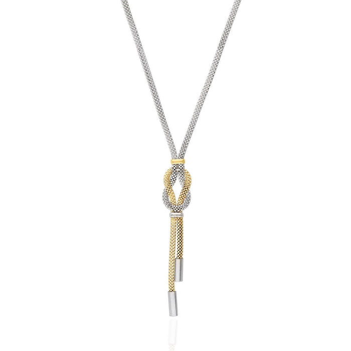 Yellow White Gold Over Sterling Silver Mesh Hercules Knot Adjustable Necklace (Solid Links) 17"-19" Adjustable
