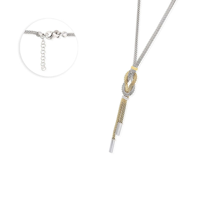 Yellow White Gold Over Sterling Silver Mesh Hercules Knot Adjustable Necklace (Solid Links) 17"-19" Adjustable