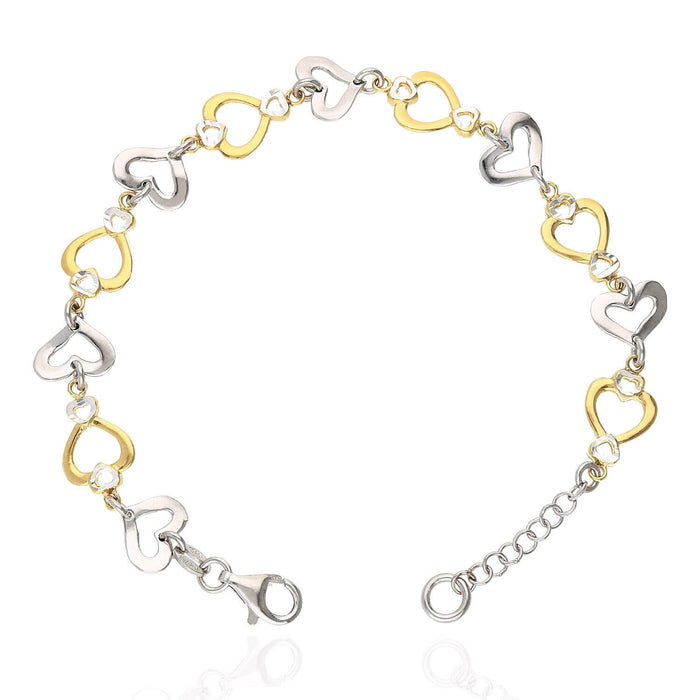 Yellow Rose Gold Over Sterling Silver Open Heart Bracelet (Solid Links) 7"-8" Adjustable