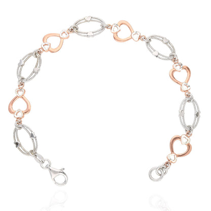 Yellow Rose Gold Two-Tone Over 925 Silver Heart And Oval  Bracelet 7.25"