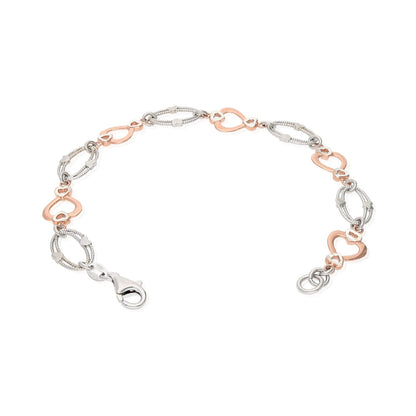Yellow Rose Gold Two-Tone Over 925 Silver Heart And Oval  Bracelet 7.25"