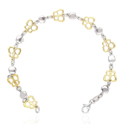 Yellow White Gold Over Sterling Silver Flower and Butterfly Bracelet (Hollow) 7.5"