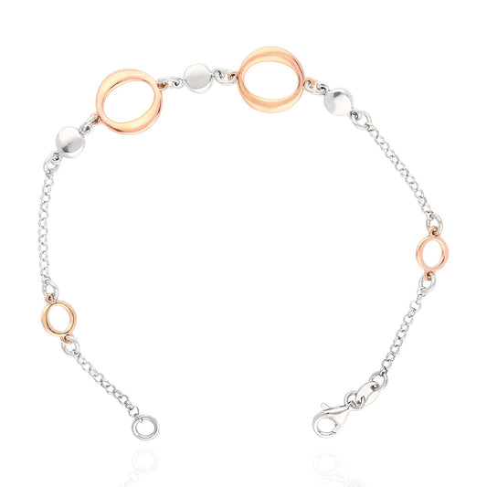 925 Sterling Silver Rose Gold Tone Oval Cable  Bracelet 7.5"