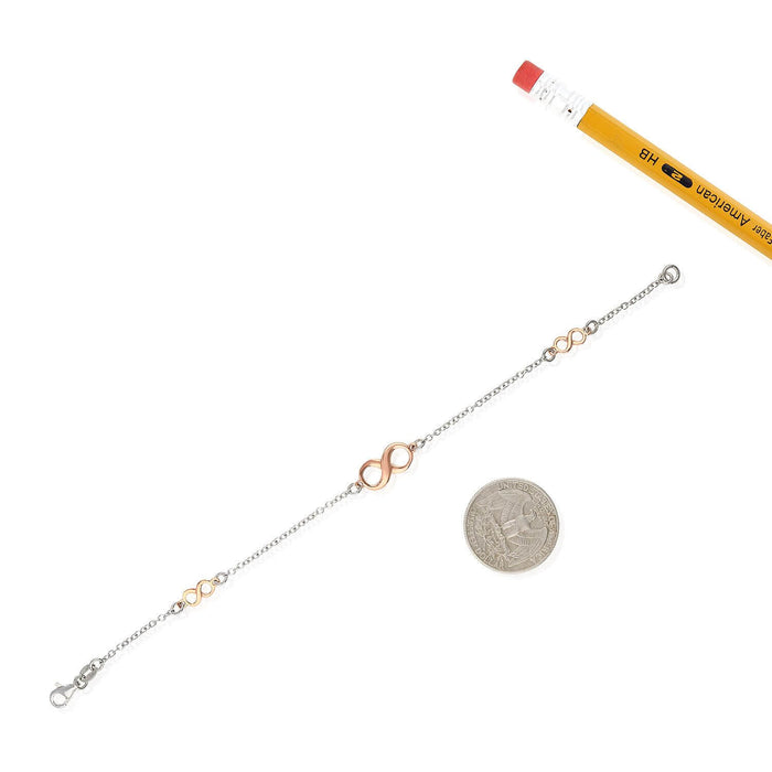 Rose Gold Over Sterling Silver Triple Infinity Bracelet (Solid Links) 7.5"