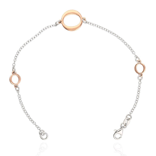 925 Sterling Silver Gold Tone Three Oval Design Cable  Bracelet 7.5"