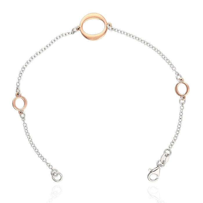 Gold Over Sterling Silver Three Oval Design Cable Bracelet (Solid Links) 7.5"