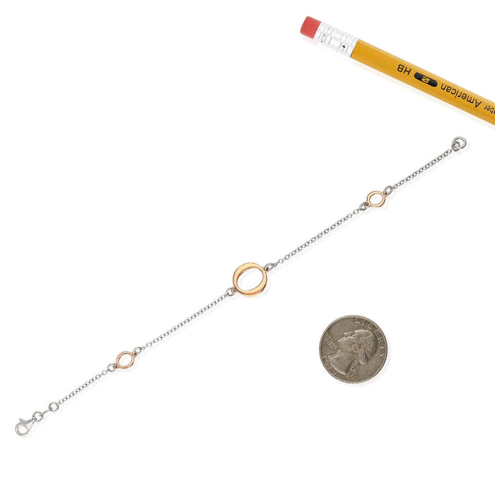 Gold Over Sterling Silver Three Oval Design Cable Bracelet (Solid Links) 7.5"