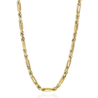 14K Yellow Gold 4mm Milano Figaro Rope Chain (Solid Links) 20"-26"