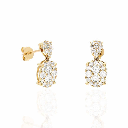 18K Yellow Gold Oval Cluster 1.33CT. T.W. Real Diamond Drop Stud Earrings