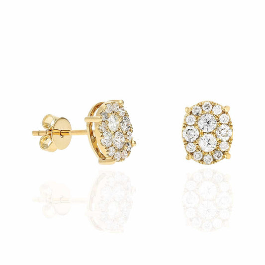 0.60CT. T.W 18k Yellow Gold Real Diamond Composite Oval Cluster Stud Earrings