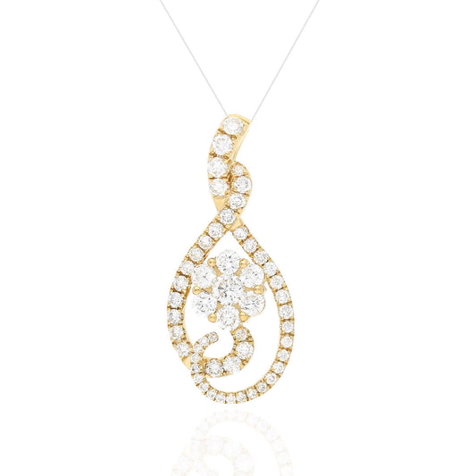 18K Yellow Gold 1.40 Ct T.W. Lab Grown Diamond Cluster Flower Drop Shape Pendant