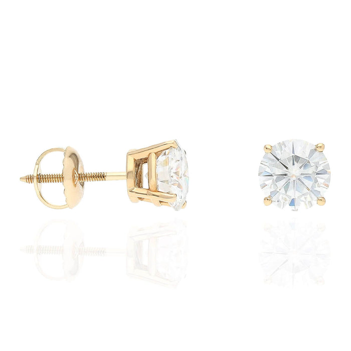 2CTW Charles & Colvard Classic Moissanite 14K Yellow Gold Stud Earrings 6mm