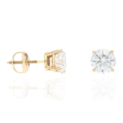 14K Gold Real WJD Exclusives Moissanite Solitaire Stud Earrings 1CT-2CT
