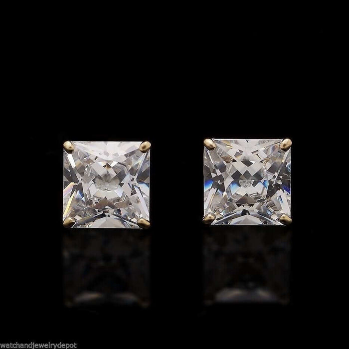 2Ct CZ Princess-Cut 14K Yellow Gold Stud Earrings 6mm
