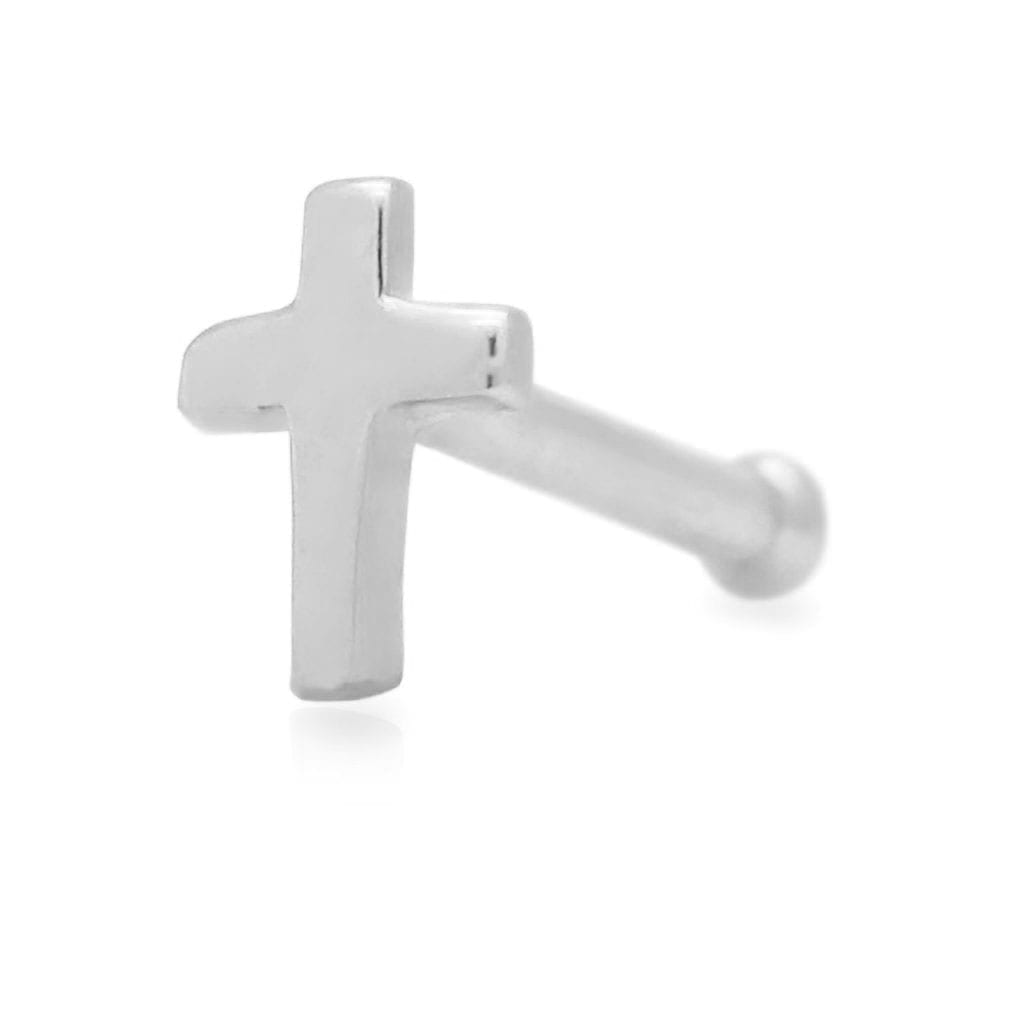 14K Real Gold White Cross Nose Bone Stud Ring 20G