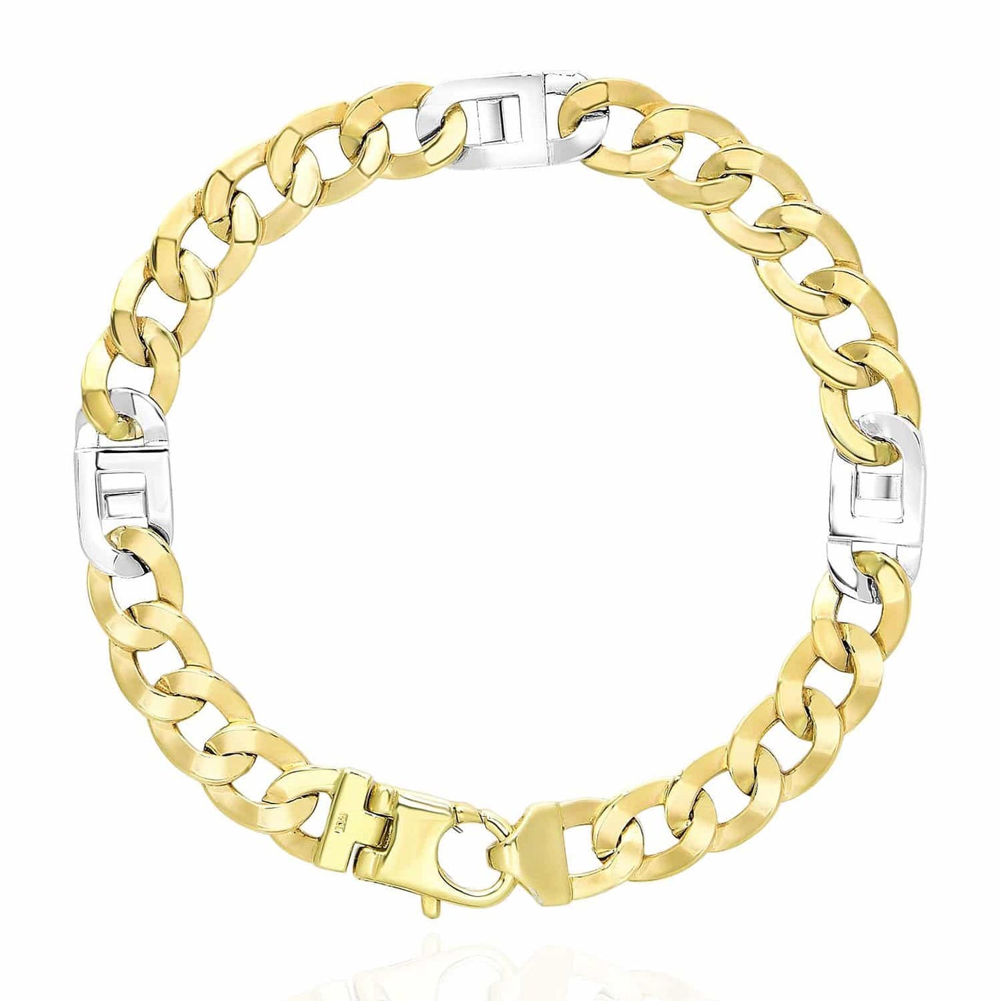 14K Gold Yellow White 7mm Cuban Curb Mariner  Fancy Bracelet 8.5"