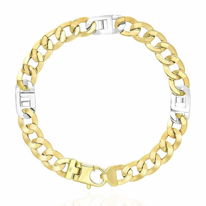 14K Gold Yellow White 7mm Cuban Curb Mariner  Fancy Bracelet 8.5"