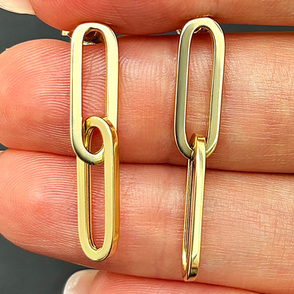 14K Real Gold White Rose Oval Paperclip Push Back  Earrings
