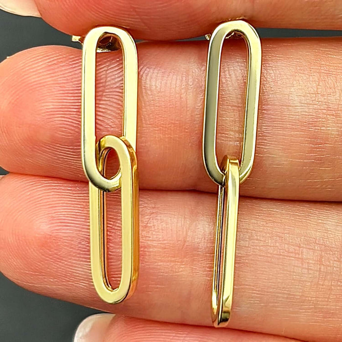 14K White Gold Rose Oval Paperclip Push Back Earrings