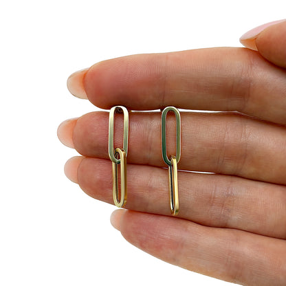 14K Real Gold White Rose Oval Paperclip Push Back  Earrings