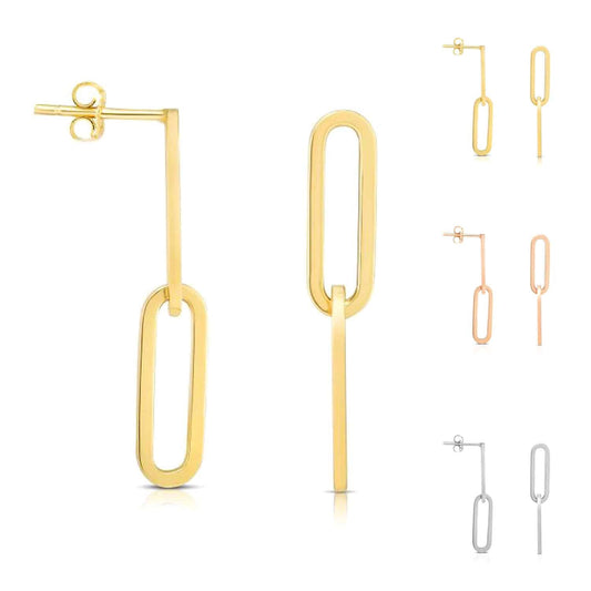 14K Real Gold White Rose Oval Paperclip Push Back  Earrings