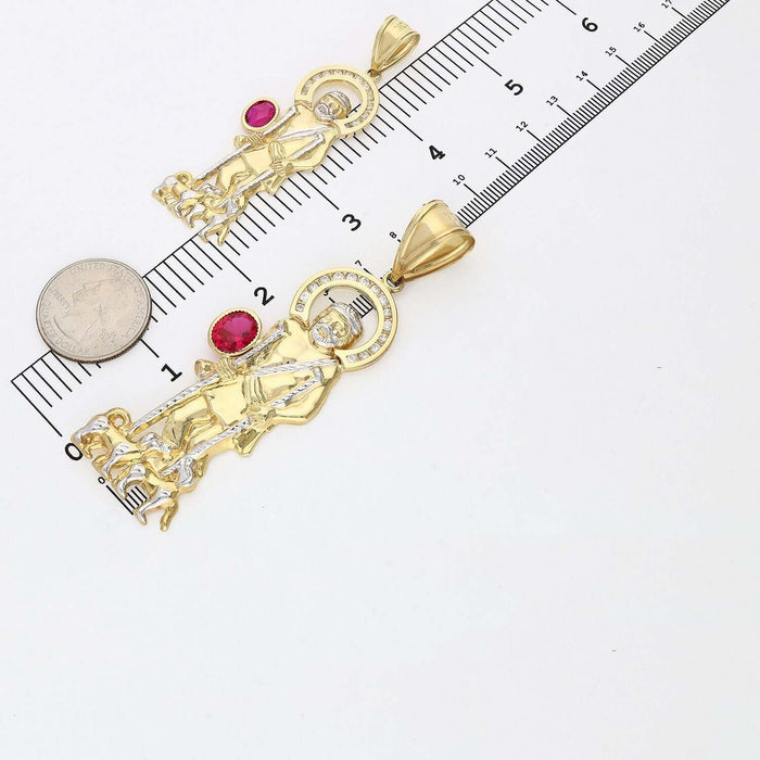 10K Yellow Gold White Zirconia And Red Ruby Saint Lazare Pendant