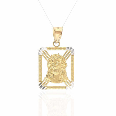 10K Yellow Gold Religious Jesus Head Frame Pendant