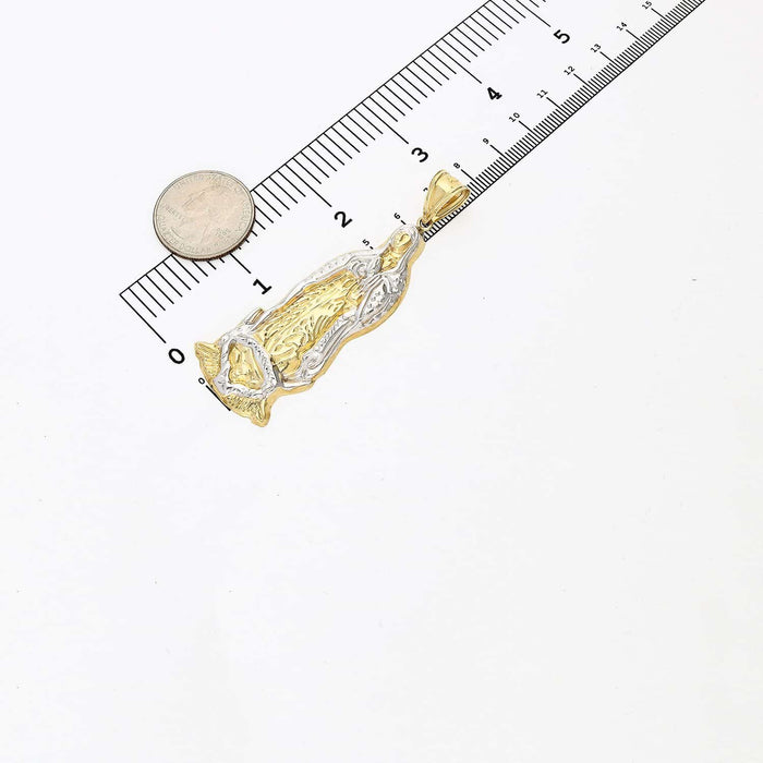 10K Yellow Gold Diamond-Cut Our Lady Of Guadalupe Virgin Mary Pendant 3"