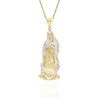 10K Yellow Gold Diamond-Cut Our Lady Of Guadalupe Virgin Mary Pendant 3"