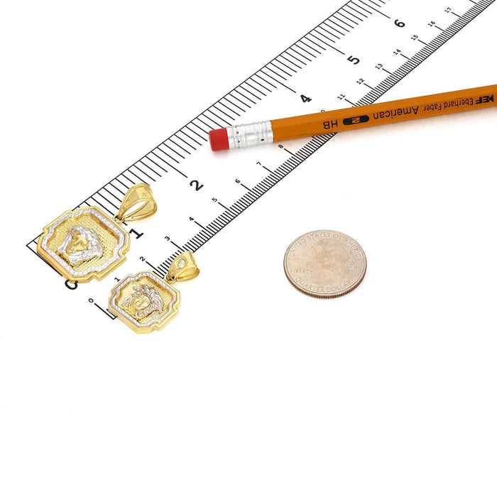 10K Yellow White Gold Two-Tone Framed Medusa Head Medallion Pendant 1.2"- 1.6"