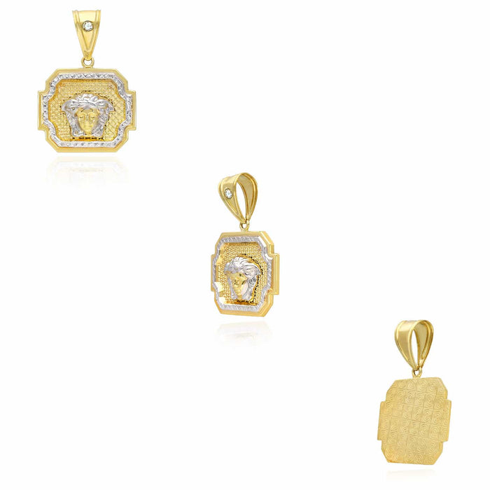 10K Yellow White Gold Two-Tone Framed Medusa Head Medallion Pendant 1.2"- 1.6"