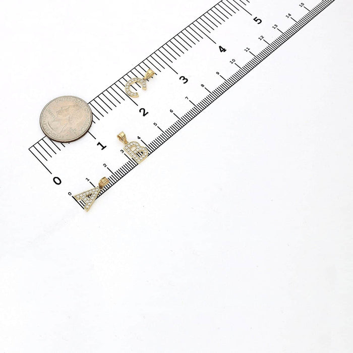 10K Yellow Gold CZ Initial Alphabet Letter Pendant 0.65"