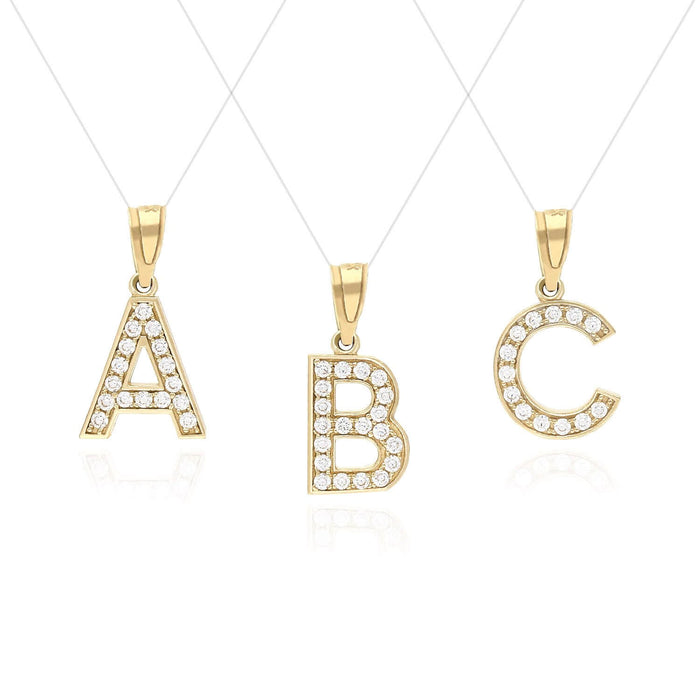 10K Yellow Gold CZ Initial Alphabet Letter Pendant 0.65"
