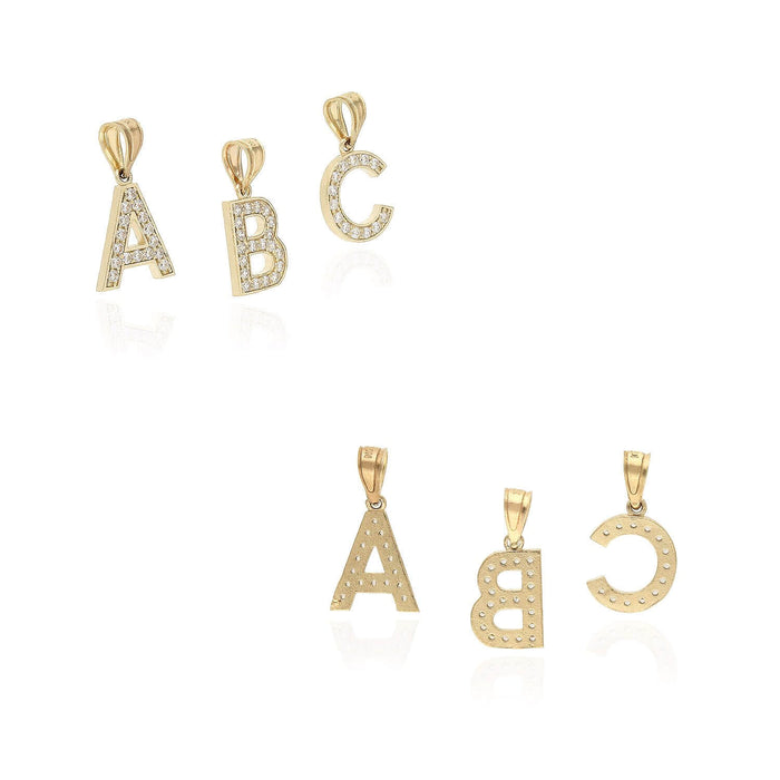 10K Yellow Gold CZ Initial Alphabet Letter Pendant 0.65"