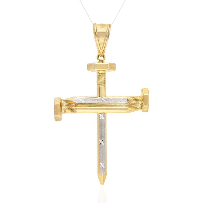 10K Yellow White Gold Two-Tone Diamond-Cut Spike Cross Pendant 67.4"
