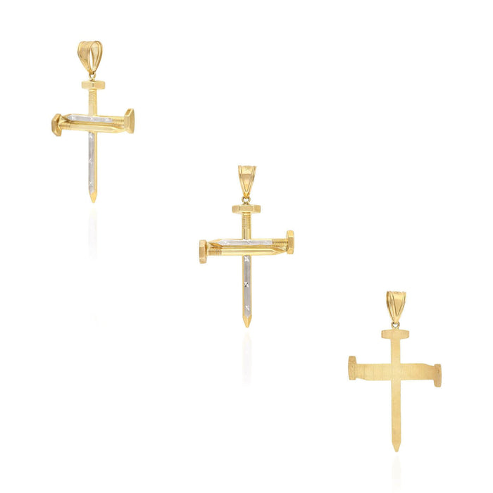 10K Yellow White Gold Two-Tone Diamond-Cut Spike Cross Pendant 67.4"