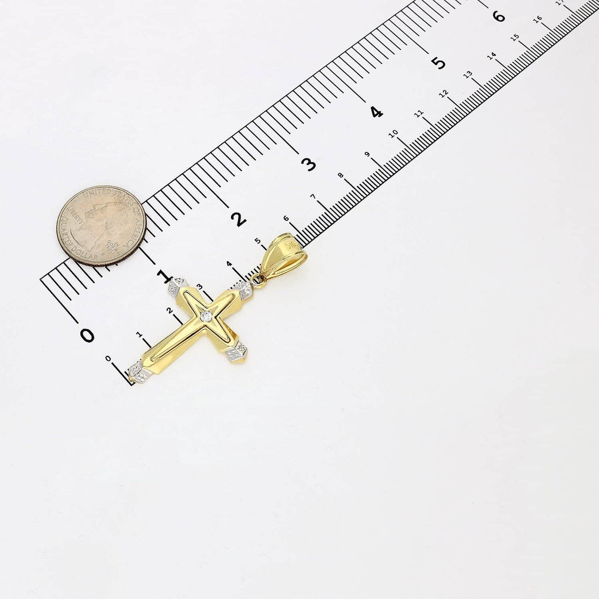 0.08CT CZ 10K Yellow Gold Cross Religious Pendant 1.5" 2.2"