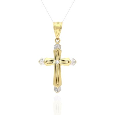 0.08CT CZ 10K Yellow Gold Cross Religious Pendant 1.5" 2.2"
