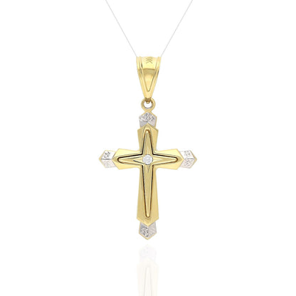 0.08CT CZ 10K Yellow Gold Cross Religious Pendant 1.5" 2.2"