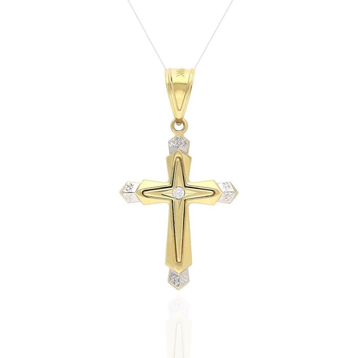 0.08CT CZ 10K Yellow Gold Cross Religious Pendant 1.5" 2.2"