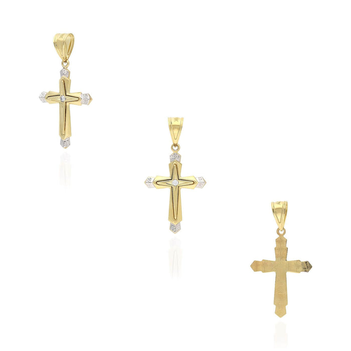 0.08CT CZ 10K Yellow Gold Cross Religious Pendant 1.5" 2.2"