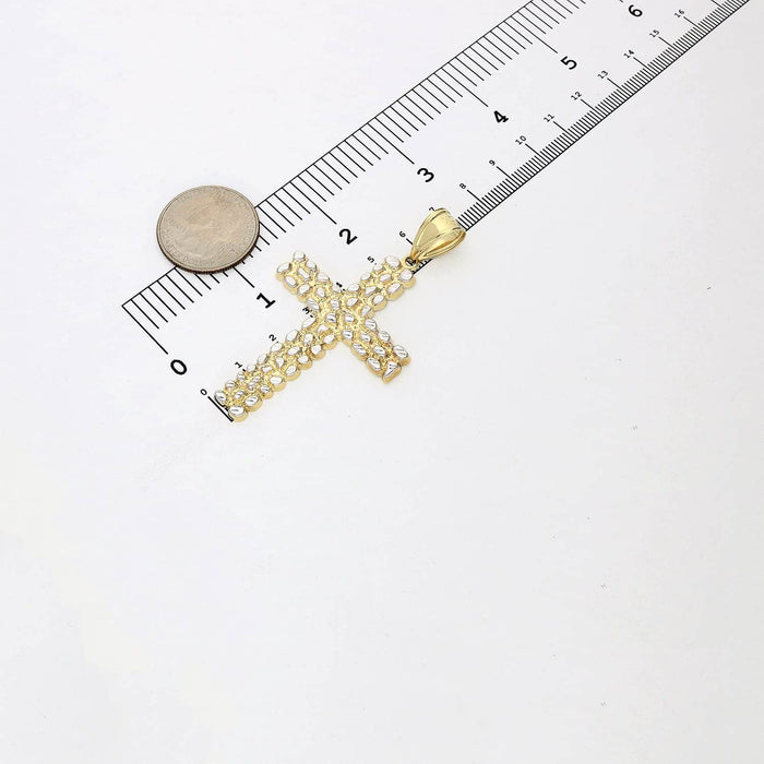 10K Gold White Diamond-Cut Nugget Cross Pendant