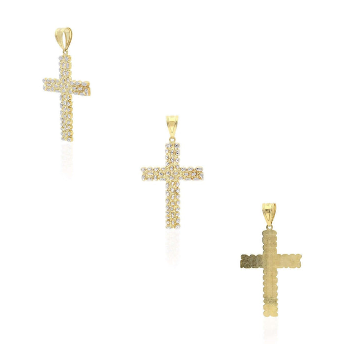 10K Gold White Diamond-Cut Nugget Cross Pendant