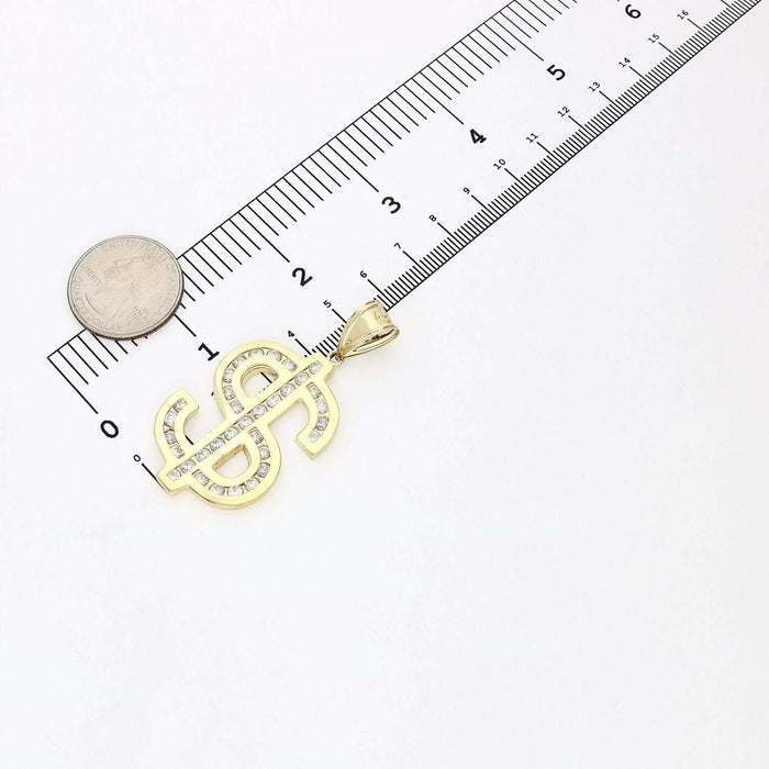 10K Yellow Gold CZ Dollar Sign Pendant