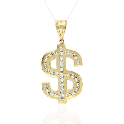 10K Yellow Gold CZ Dollar Sign Pendant
