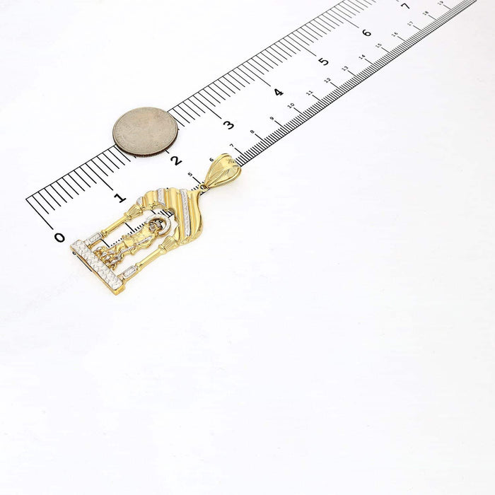 10K Yellow Gold Diamond-Cut Religious Saint Lazarus Pendant 2.5"-3.3"