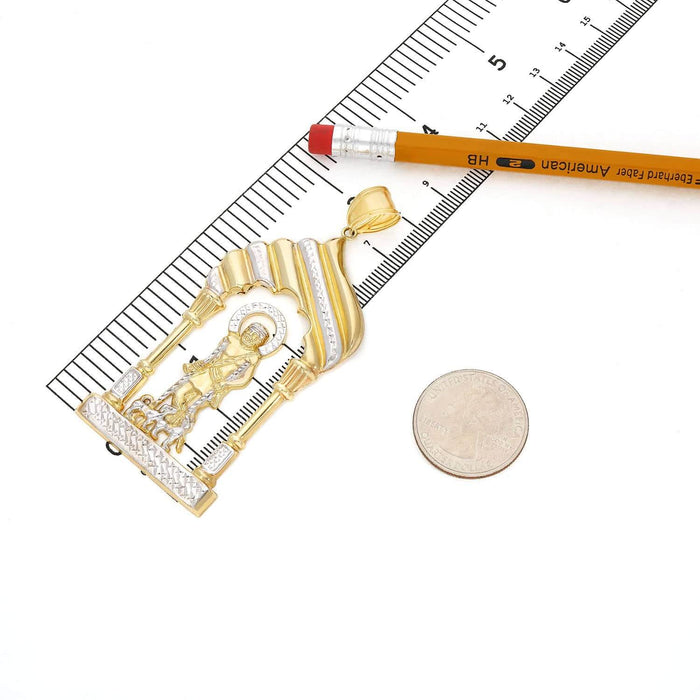 10K Yellow Gold Diamond-Cut Religious Saint Lazarus Pendant 2.5"-3.3"